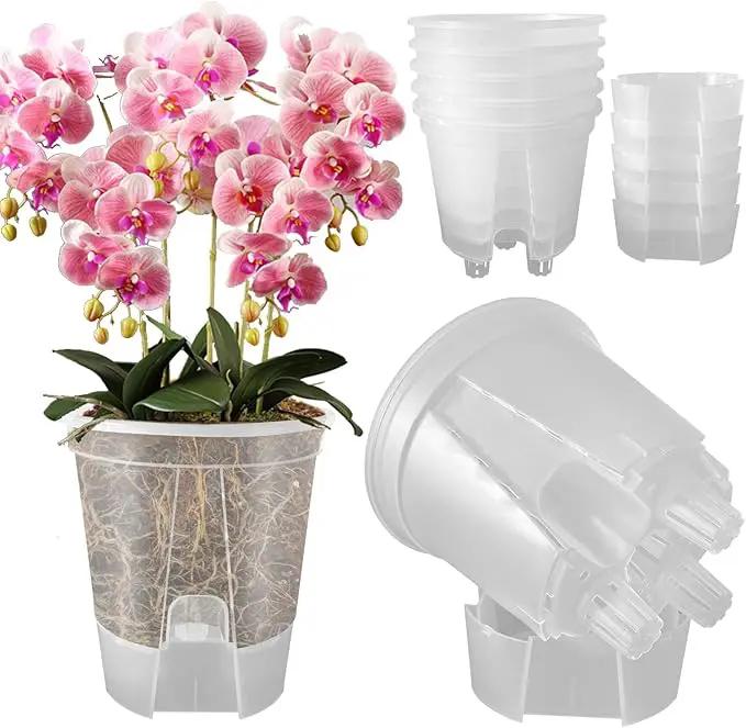 Cdd's Path 5-Pack 6 Inch Self Watering Pots Set with Holes for Indoor/Outdoor Plants,Planter Pot with Watering Hole/Reservior and Air Pipes,Clear by GreenHaven Gardens