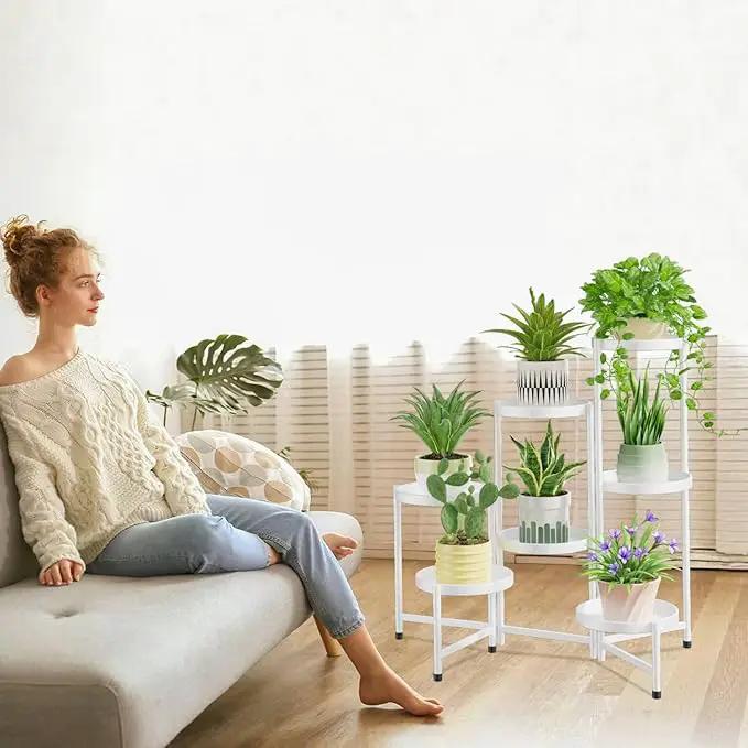 iDavosic.ly 7 Tier Large Plant Stand Indoor, 10 Inch Wide Tall Corner Metal Plant Stands Outdoor for Multiple Plants, Folding Tiered Flower Display Holder Rack Shelf, White by GreenHaven Gardens
