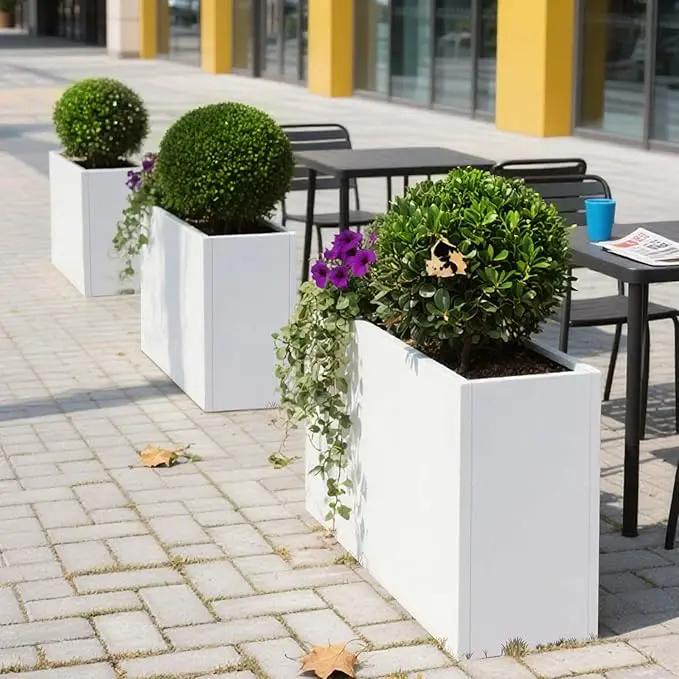 Galvanized Steel Metallic Heavy Planter for Outdoor Plants Metal Outdoor Planter Spliced Flower Box with Partitions for Outside,Indoor,Garden (White, 30 * 12 * 24) by GreenHaven Gardens