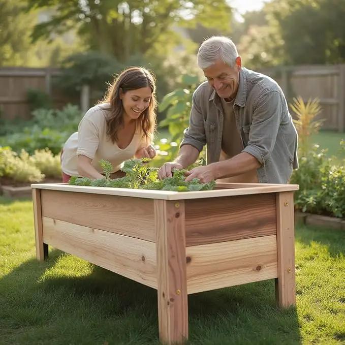 Handmade Custom Heavy Duty Rectangular Raised Cedar Wood Garden Planter Box – 46", 36", 24" – Indoor/Outdoor Farmhouse Style for Flowers & Vegetables – Made in USA (46" L x 15.5" W x 16.5" H) by GreenHaven Gardens