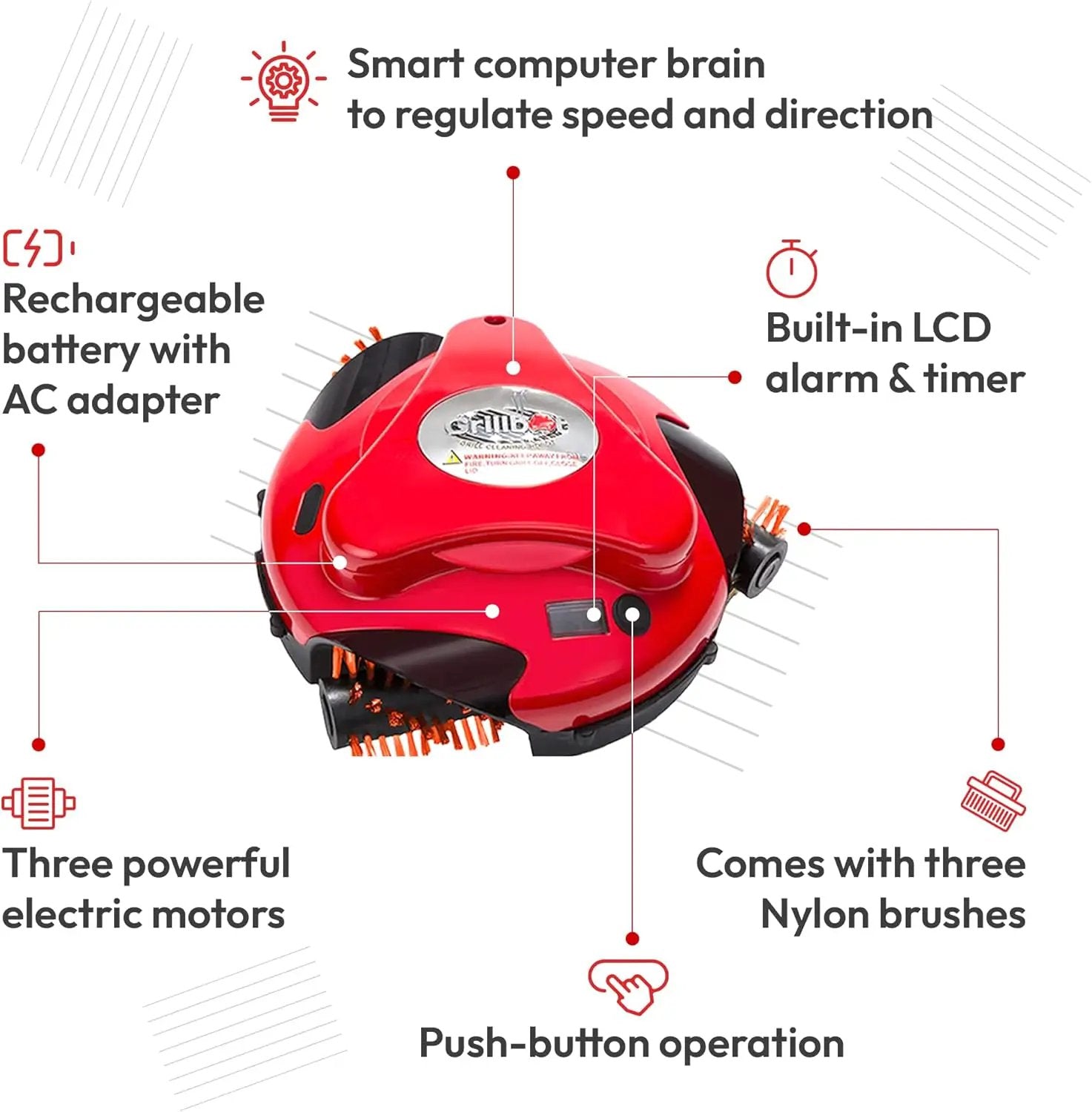Grillbot Automatic Grill Cleaning Robot with Nylon Brushes, BBQ Grill Cleaner, Grill Brush, Grill Scraper, BBQ Accessories (Red Grillbot) by GreenHaven Gardens