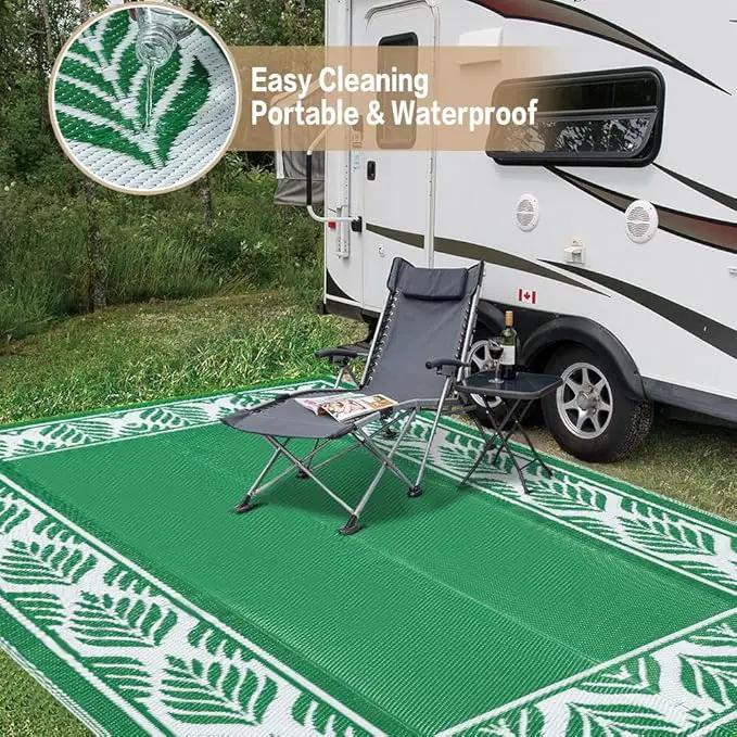 Outdoor Plastic Rug 6'x9' Waterproof Camping Carpet Outside Area Rug Reversible Green Rugs for RV Deck Entryance Porch Picnic Balcony Beach by GreenHaven Gardens