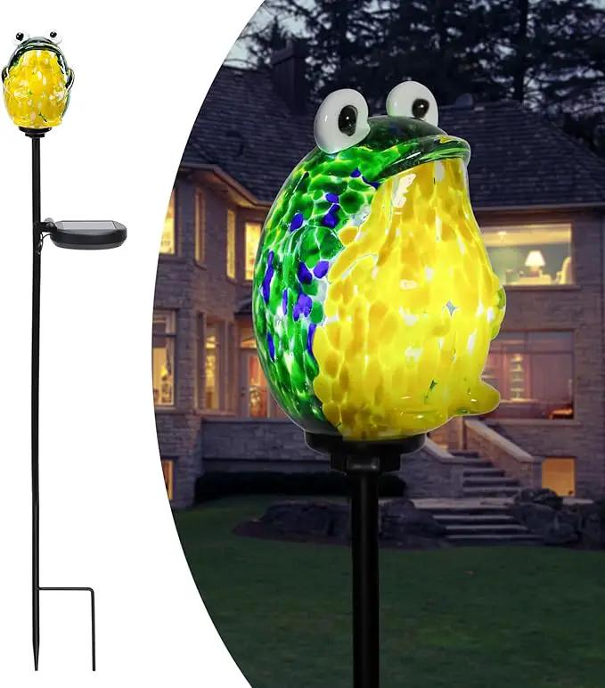 Afirst Solar Frog Garden Stake Lights Hand Blown Glass Decorative Garden Pathway Lights Outdoor Waterproof Animal Glass Stakes by GreenHaven Gardens
