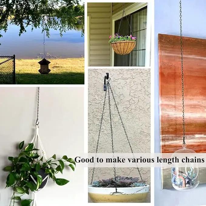 197 Inch Black Metal Hanging Chains and Hanging Basket Hooks Set for Bird Feeders, Birdbaths, Planters, Grow Lights, Lanterns, Wind Chime and Ornaments, Screw Eye Hooks, Chain Hooks DIY by GreenHaven Gardens