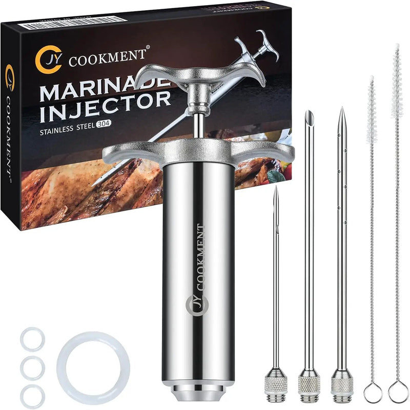 JY COOKMENT Meat Injector Syringe - Flavor Injector with 3 Stainless Steel Professional Needles;2pcs Cleaning Brush for BBQ Grill Smoker 2-oz Large Capacity Barrel by GreenHaven Gardens