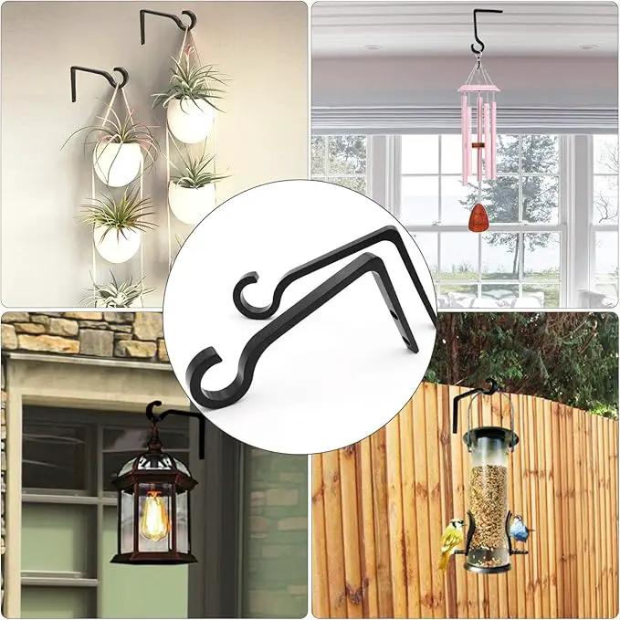 Hanging Plant Bracket 6inch Metal Plant Hook Decorative Wall Plant Hanger for Hanging Lanterns, Bird Feeder, Flower Basket, Home Decor Indoor & Outdoor (2, Silver Hammertone) by GreenHaven Gardens