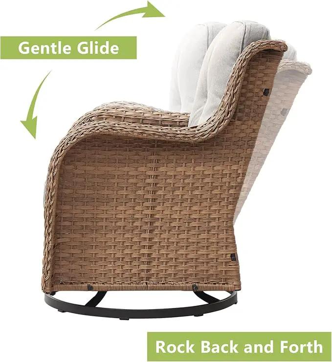 Outdoor Wicker Patio Furniture Set - 5 Piece Rattan Patio Conversation Set with 2 Rocking Swivel Chairs,2 Ottomans and 1 Sofa for Porch Deck Backyard Garden(Yellow/Beige) by GreenHaven Gardens