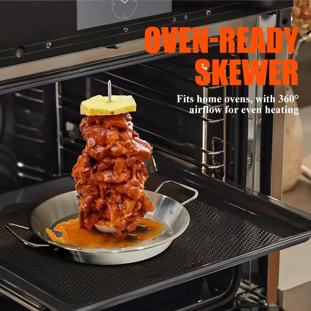BBQ Vertical Skewer Pan Stainless Steel Gyro Spit Shawarma Stand for oven, Al Pastor Skewer for Grill, El Pastor Hack for Tacos Al Pastor Chicken, Brazilian, with 8",10" stick by GreenHaven Gardens