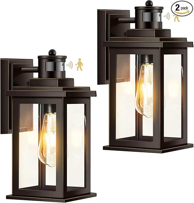 VIANIS Distance-Adjustable Motion Sensor Porch Light, 2-Pack Oil Rubbed Bronze Waterproof Outdoor Light fixtures Wall Mount, Anti-Rust Dusk-to-Dawn Outdoor Lanterns for Porch, Garage, Front Door by GreenHaven Gardens