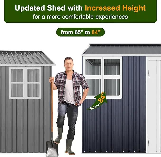 12x10 FT Metal Sheds & Outdoor Storage: Heavy Duty Garden Sheds with Dual Transparent Panels, 2x4-Pane Windows & Hinged Double Doors, Weatherproof Tool Shed for Backyard, Garden, Patio, Grey/White by GreenHaven Gardens
