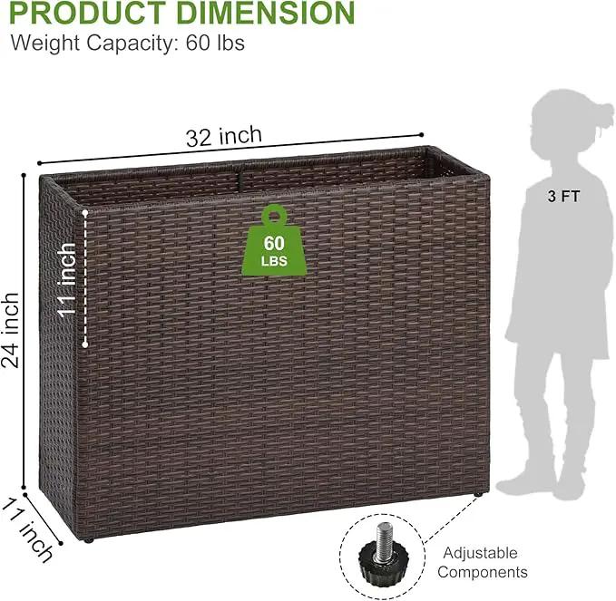 LEWIS&WAYNE Tall Planters for Outdoor Plants Handmade Wicker Large Rectangular Block Planter Box with Removable Liners Modern Planter for Indoor Outdoor Patio Deck - Brown by GreenHaven Gardens