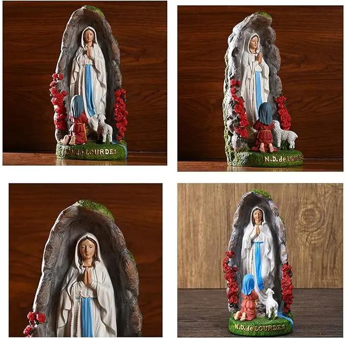Our Lady of Lourdes Statue - 8" Resin Figurine - Saint Bernadette and Mary Statue, Sculpture with Hand-Painting - Ideal Religious Gift for Baptisms, Communions, Confirmations, Weddings, and Holidays by GreenHaven Gardens