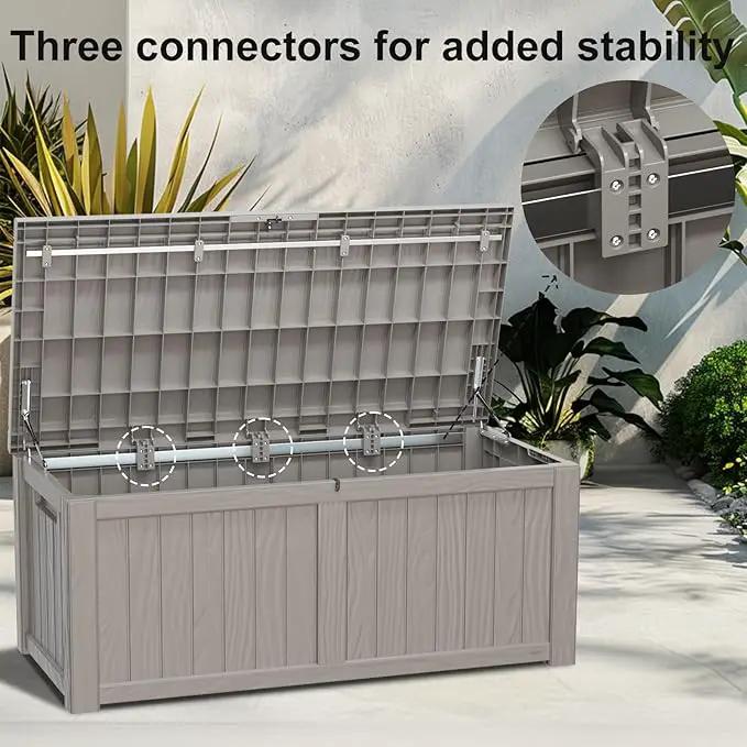 120 Gallon Deck Box,Resin Outdoor Storage Box with Lockable for Patio Furniture, Pool Accessories, Garden Tools Waterproof Outside Storage Box, Grey by GreenHaven Gardens