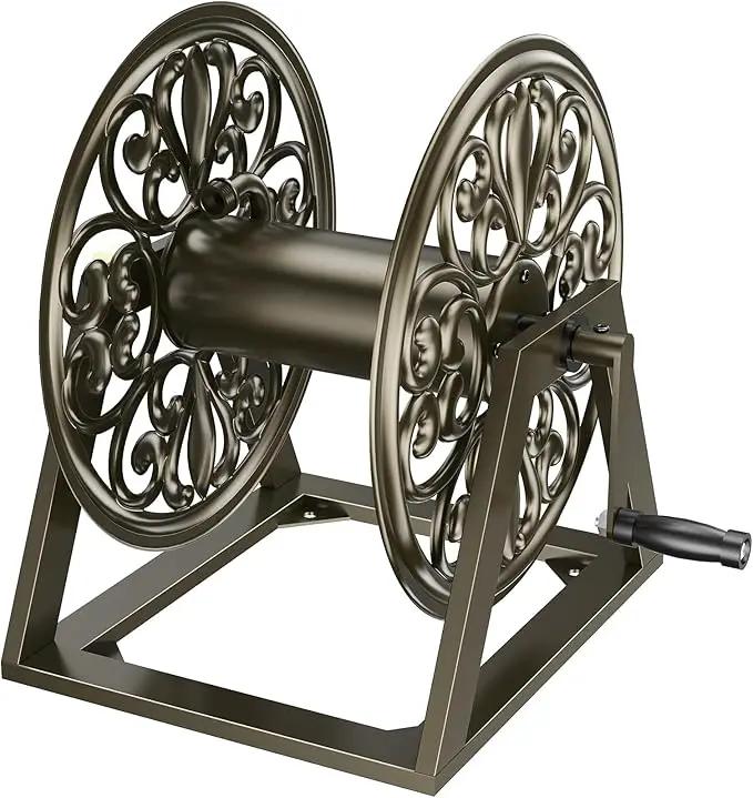 GOFORWILD Garden Wall/Floor Mount Hose Reel, Decorative Hose Reel, Garden Heavy-Duty Water Hose Holder Winder, Holds 200-Feet of 5/8-Inch Hose by GreenHaven Gardens
