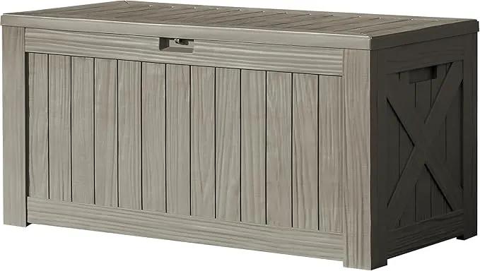 Devoko 120 Gallon Deck Box Resin Outdoor Storage Box Waterproof for Patio, Large Outdoor Storage Bench Lockable for Outside (Brown) by GreenHaven Gardens