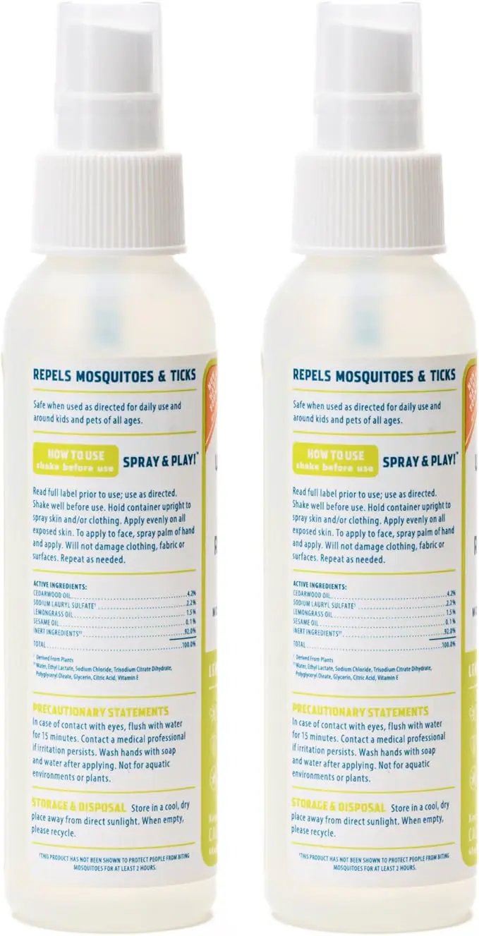 Wondercide - Mosquito, Tick, and Insect Repellent with Natural Essential Oils - DEET-Free Bug Spray and Killer - Safe for Family - Lemongrass 2-Pack of 4 oz Bottle by GreenHaven Gardens