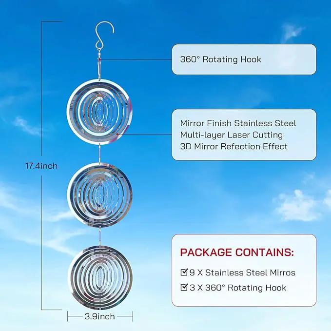 Factee Bird Deterrents for Outside, Reflective 3D Stainless Steel Wind Spinners, Garden Decor, Bird Scare Devices to Keep Woodpeckers, Pigeons Away from Your House, Patio, Orchards1 by GreenHaven Gardens