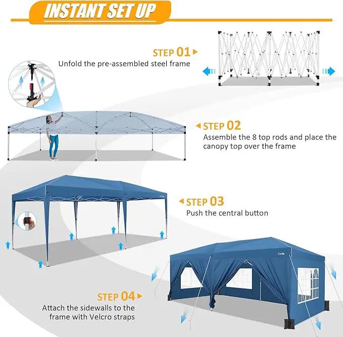 HOTEEL 10x20 Pop up Canopy with 6 Sidewalls, One Push Instant Setup Outdoor Canopy Tent with Reinforce Rod, Weight Bag, for Parties, Events, Blue by GreenHaven Gardens