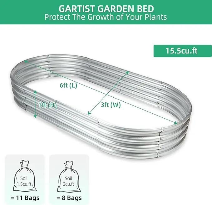 6x3x1ft Thickening Galvanized Raised Garden Bed, Planter Box for Outdoor, Oval Larger Space Garden Bed Planter for Herbs, Vegetables, Fruits by GreenHaven Gardens