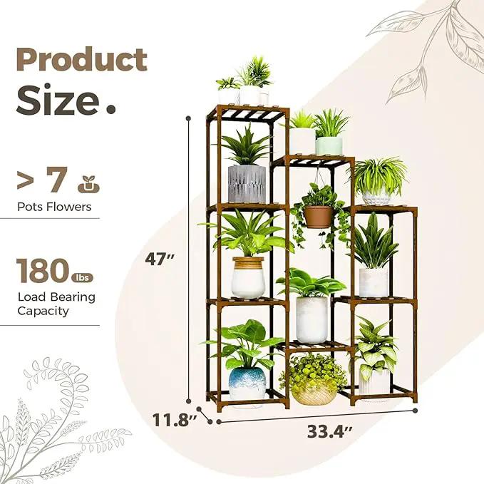 Bamworld Plant Stand Indoor Hanging Plants Shelf 7 Pots Tall Ladder Plant Holder Large Wood Flower Stand for Living Room Rack Multiple Plants for Patio Balcony Garden by GreenHaven Gardens