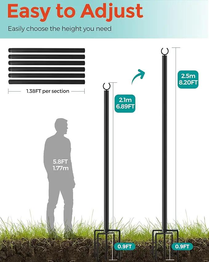 LAND·VOI 4 Pack String Light Poles, 9FT Heavy Duty Metal Light Poles for Outside String Lights, Outdoor light poles with 5 Prong Fork, Light Pole Stand for Patio, Backyard, Garden, Deck, Black FLP14B by GreenHaven Gardens
