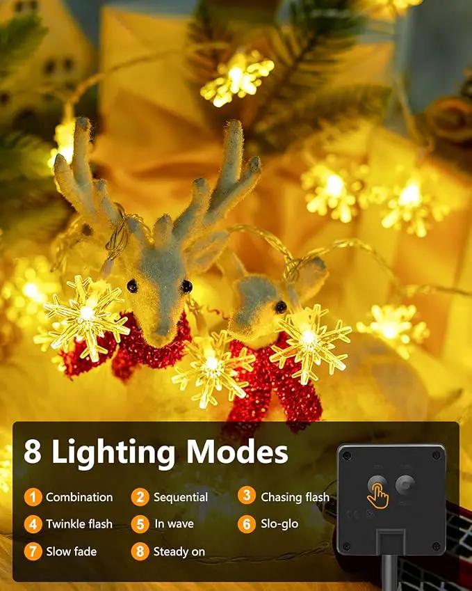 Brightown Solar Christmas Snowflake String Lights, 72FT 200 LED Outdoor Waterproof Fairy Lights with 8 Lighting Modes for Wedding, Party, Tree, Room, Garden, Patio, Yard, Home, Warm White by GreenHaven Gardens