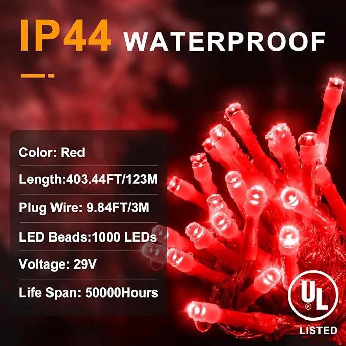 KNONEW 403ft 1000 LED String Lights Outdoor Christmas Lights 8 Modes & Timer Fairy Light Plug in Waterproof LED String Lights for Xmas Yard Tree Wedding Party Holiday Decorations (Red) by GreenHaven Gardens