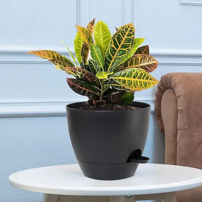 10/9/8 inch Self Watering Pots, Set of 3 Plastic Planters with Mesh Drainage Holes and Deep Reservoir for Indoor Outdoor Garden Plants and Flowers, Black by GreenHaven Gardens