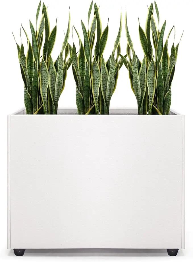 Planter Box Rectangular Block - 16×12×12IN Galvanized Steel Metal Long Box Planter Easy Installation Modern Outdoor Tall Planters All-Weather Use with Drainage Holes for Patio/Porch(White) by GreenHaven Gardens