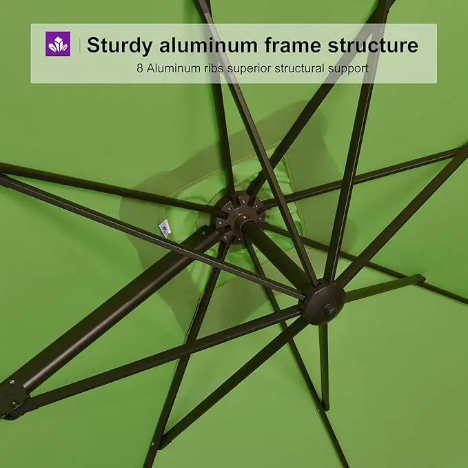PURPLE LEAF 9' X 11.5' Rectangle Cantilever Umbrella Patio Umbrella Outdoor Aluminum Offset Hanging Umbrella with 360-degree Rotation for Pool Garden Backyard Deck, Green by GreenHaven Gardens