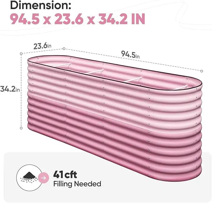 KING BIRD Raised Garden Bed 2.85 ft Tall 9 in 1 Galvanized Planter Garden Box Outdoor for Gardening, Deep Root Vegetables, Flowers 94.5X23.6X34.2 in, Pink by GreenHaven Gardens