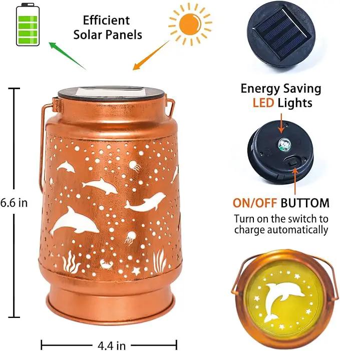 Dolphin Solar Lanterns Outdoor Waterproof Hanging Solar Lights Dolphin Gifts for Women Men Metal Decorative LED Dolphin Lanterns for Garden Decor,Yard,Patio,Lawn,Tabletop,Pathway,Landscape by GreenHaven Gardens