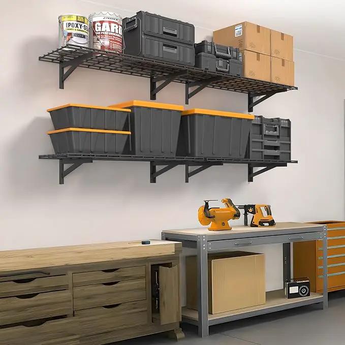 4 Pack Heavy Duty Garage Wall Shelving Set (1.5x4ft), Wall Mounted Garage Shelves 1000lbs Capacity, 18"x96" Shelf Storage Rack Floating Shelves, Black by GreenHaven Gardens