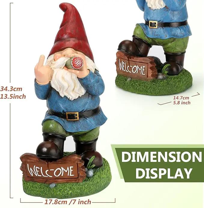Resin Gnomes Garden Decor, 13.5" Tall Solar Large Inappropriate Funny Gifts Gnome Outdoor Statues for Yard, Patio, Lawn, Outside Naughty Gnome Garden Decorations Gift for Men Women by GreenHaven Gardens