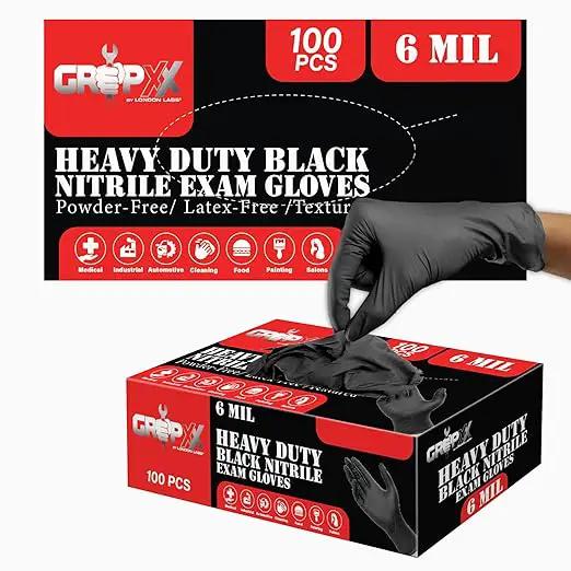 Heavy Duty 6 Mil Black Nitrile Gloves - Disposable, Latex & Powder Free | Mechanic, Food Prep & Tattoo | Rubber Gloves for Cooking, Cleaning & Household | Pack of (200) by GreenHaven Gardens