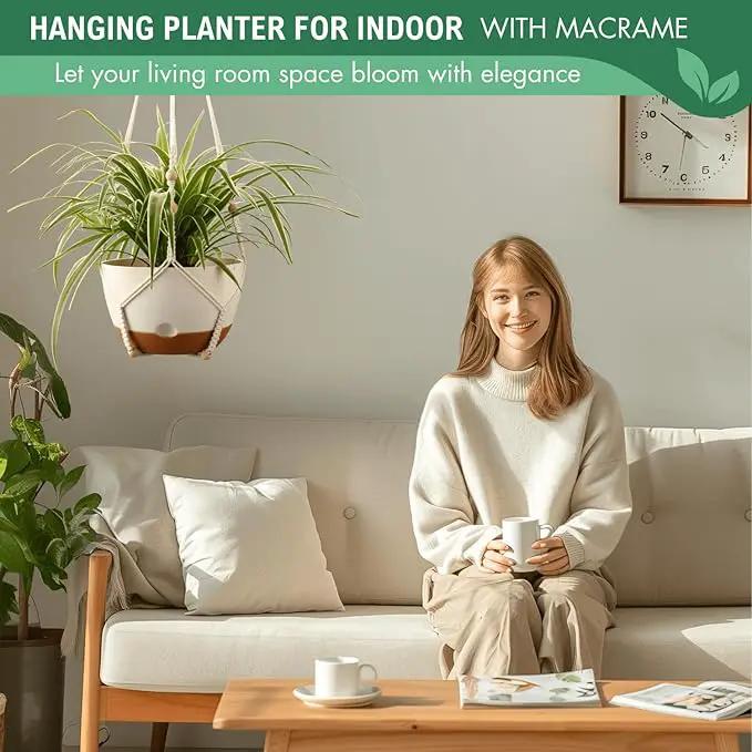 10 Inch Hanging Planters for Indoor Plants,Set of 2 Hanging Pots for Plants with Self-Watering, Outdoor Hanging Plant Pot with Drainage and 2 Kinds of Hanging Baskets Hangers for Home Decor and Garden by GreenHaven Gardens