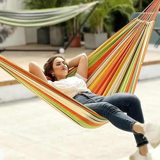 ANYOO Cotton Hammock Portable Camping Hammocks for Hanging Sturdy Garden Comfortable Fabric Hammock with Tree Straps Up to 660lbs with Travel Bag for Camping Outdoor/Indoor Patio Backyard by GreenHaven Gardens