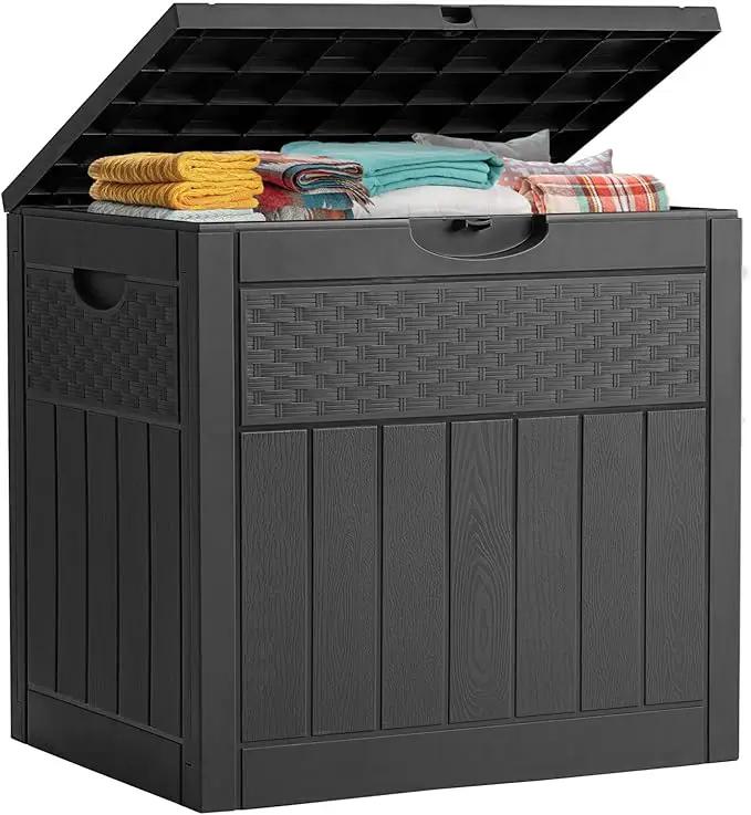 33 Gallon Resin Deck Box, Weatherproof Outdoor Storage Box for Patio, Garden, Pool, and Yard, Lockable Waterproof Bin for Tools, Cushions, and Accessories, Black by GreenHaven Gardens
