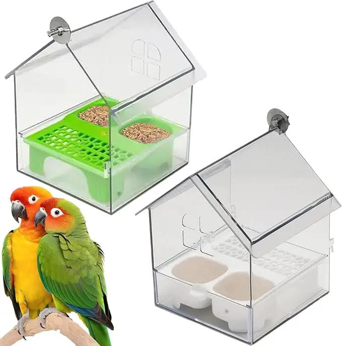 Ziveseller/Sowhathow Pull-Out External Parrot Feeder, Parrot Feeder Parakeet House Bird Bath Transparent Dish Water, Hanging Wild Bird Seed with Squirrel Proof Tray (Mix*2) by GreenHaven Gardens