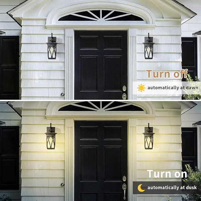 JYZ Dusk to Dawn Outdoor Wall Lantern, Craftsman Style Exterior Sconce Light with Water Ripple Glass, Traditional Porch Light Fixture Wall Mount Lamp for Front Porch Doorway Garage Patio Garden by GreenHaven Gardens