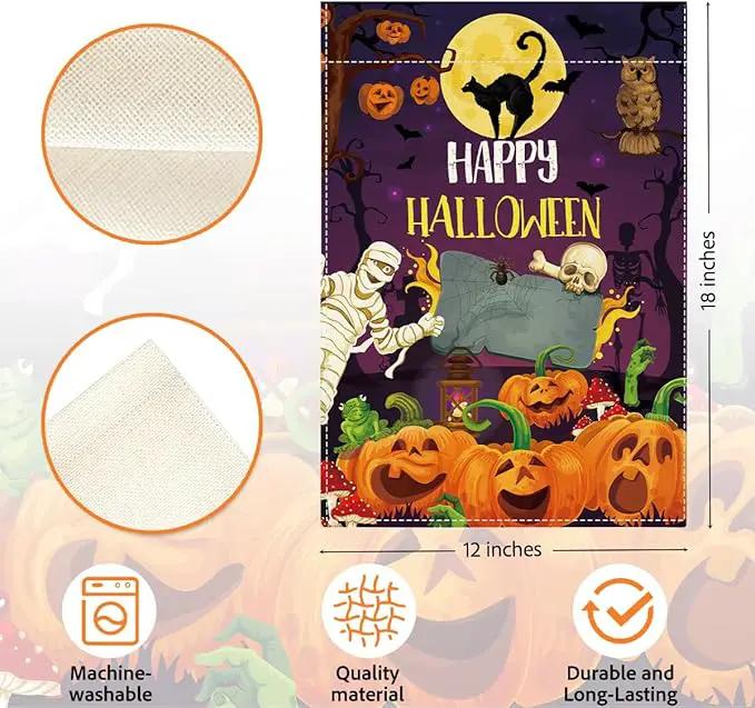 Happy Halloween Garden Flag Halloween SpookyGhost Skeleton Bats Garden Flag 12x18 inch Double Sided Holiday Decorations for Yard Outside Lawn (Flay 1811) by GreenHaven Gardens