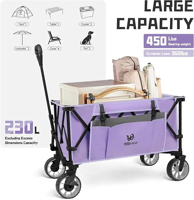 Whitsunday Folding Collapsible Utility Wagon, 400Lbs Heavy Duty Outdoor Park Beach Wagon with Table and Side Pocket for Garden Camping Sports Shopping Purple by GreenHaven Gardens
