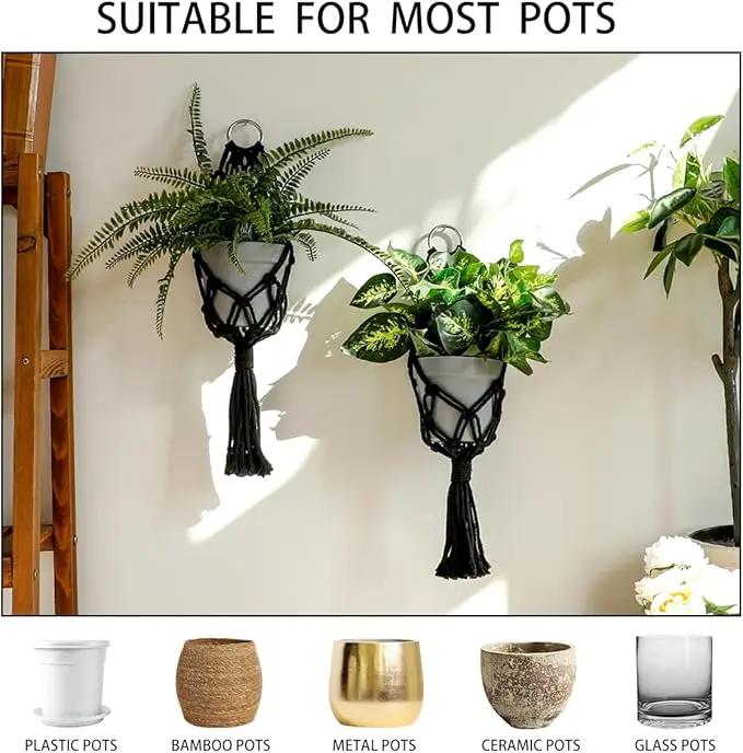 Artilady 2 Pack Black Macrame Plant Hanger Indoor - Large Hanging Planters for Wall Plants Holder Short Hademade Boho Farmhouse Rustic Home Decor by GreenHaven Gardens
