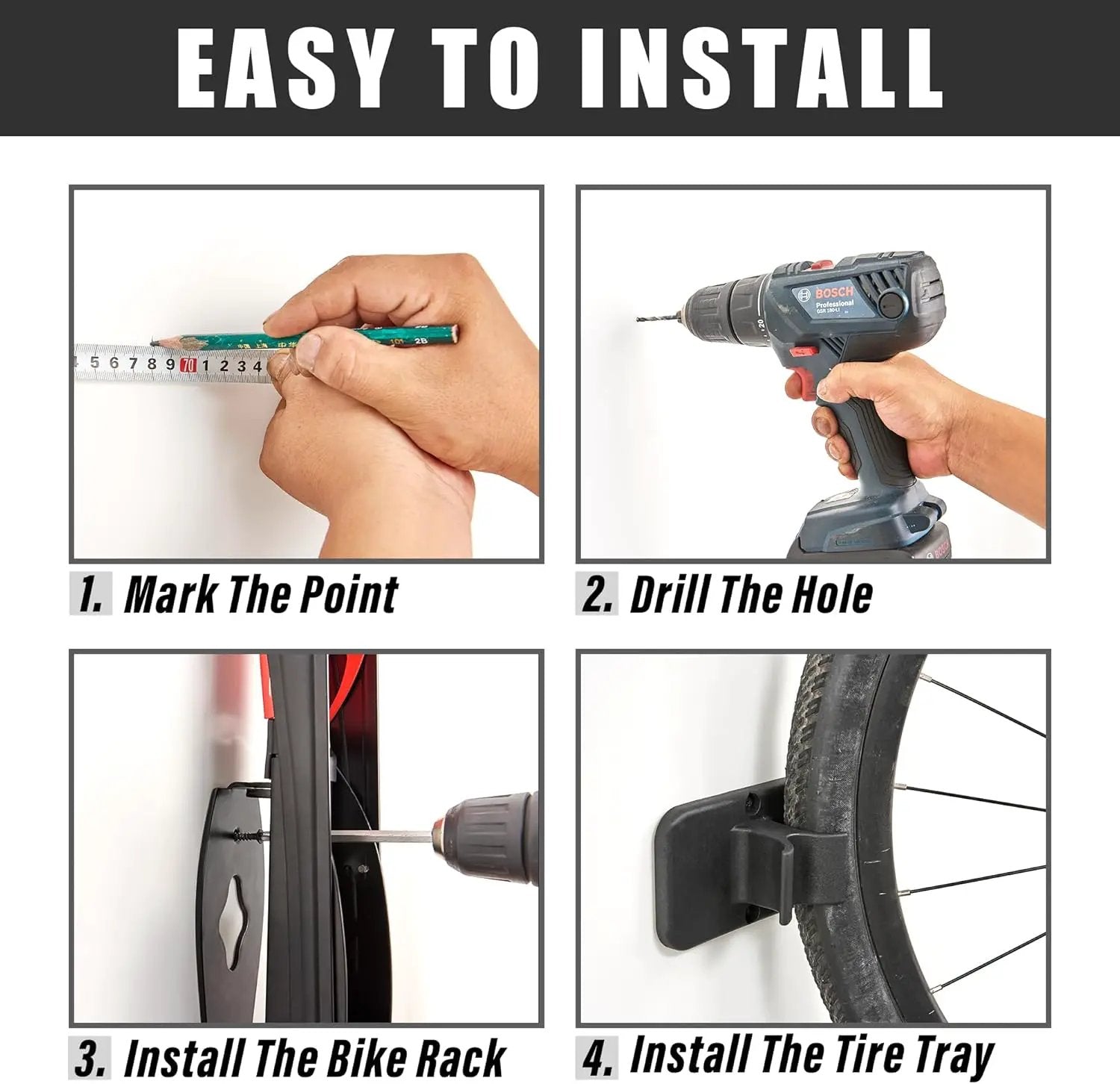 Wallmaster BIKEPAL Swivel Bike Rack, Wall Mounted Vertical Bike Storage Hanger, Space Saving for Home and Garage, 4 Pack by GreenHaven Gardens