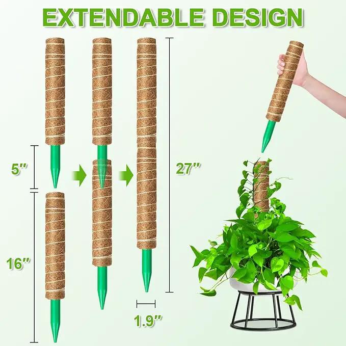 EAONE Moss Pole 96 Inch, 6 Pack 16" Monstera Plant Support for Climbing Potted Live Plants Indoor, Stackable Coco Coir Moss Sticks Monstera Stakes for Pothos Philodendron, with Garden Labels & Ties by GreenHaven Gardens