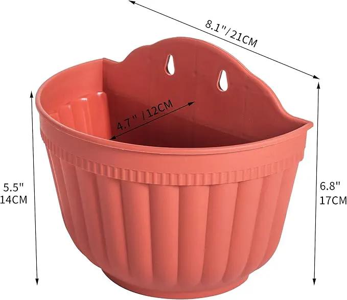 4 Pack Brick Red Wall Hanging Planter Pot Vertical Garden Living Wall Mount Window Hang Indoor Outdoor Plant Flower Basket for Kitchen Herbs Balcony Railing Shelf Fence Bedroom Trellis Decor Modern by GreenHaven Gardens
