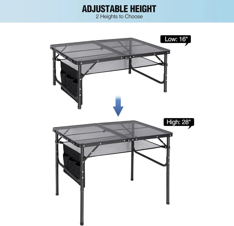 RedSwing Folding Grill Table,Aluminum Portable Grill Stand Table for Outdoor Camping Picnic BBQ Lightweight, Adjustable Height, 36''x24''x16/28'', Black by GreenHaven Gardens