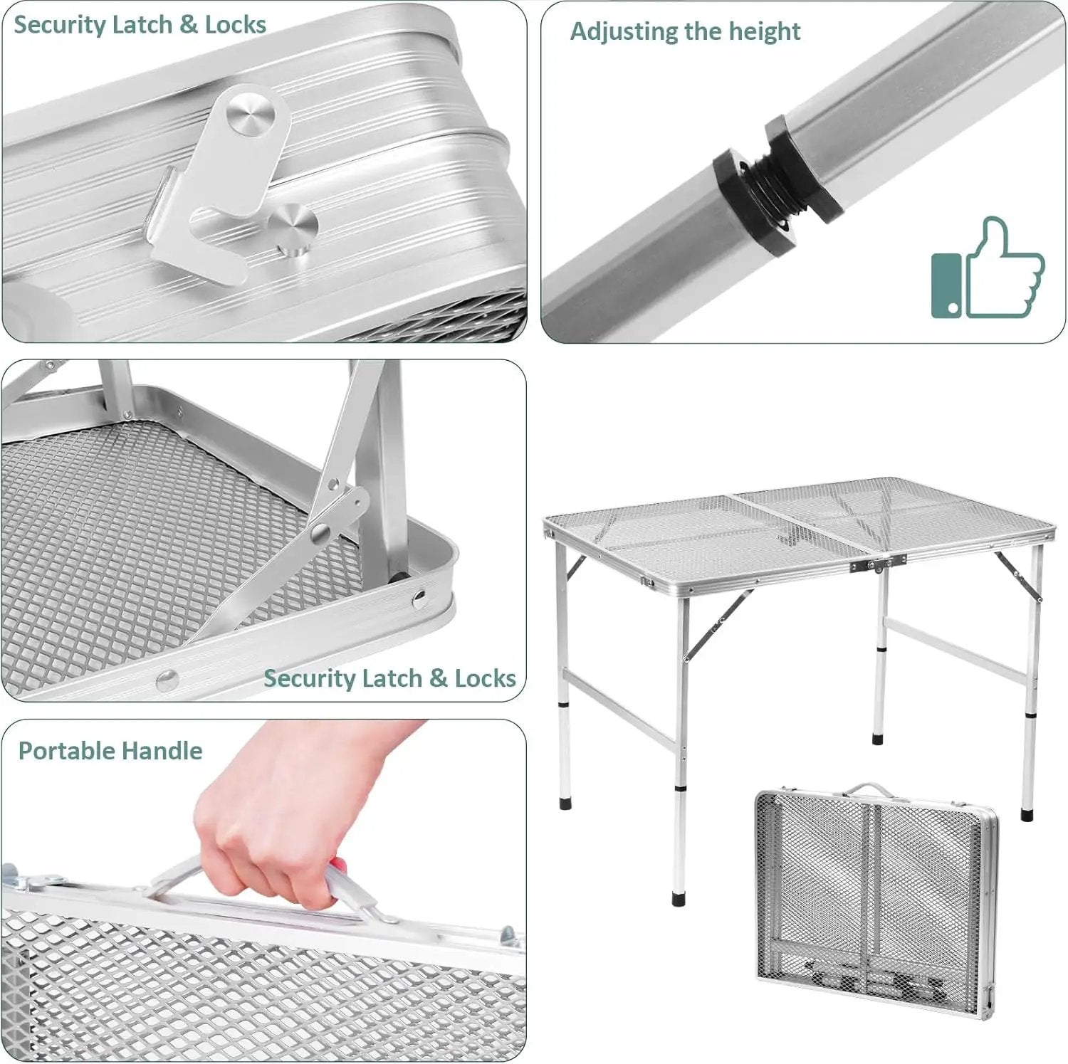 Folding Table, Easy for Storage, Compact and Portable Picnic Table for Grill, Outdoor Camping, Garden, Patio, Dining, BBQ, Party, Market, 3Ft (Medium, Silver) by GreenHaven Gardens