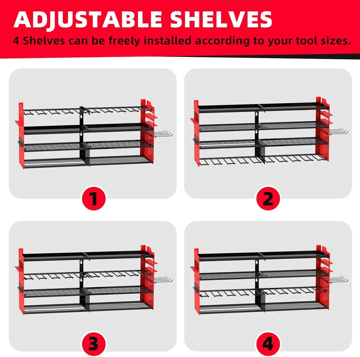 Power Tool Organizer Wall Mount with 8-Drill Holders-400Lbs Load Heavy Duty Metal 4-Layers Garage Storage & Organization Battery Tools Rack with Side Panels Utility Racks Workshop Gifts for Men by GreenHaven Gardens