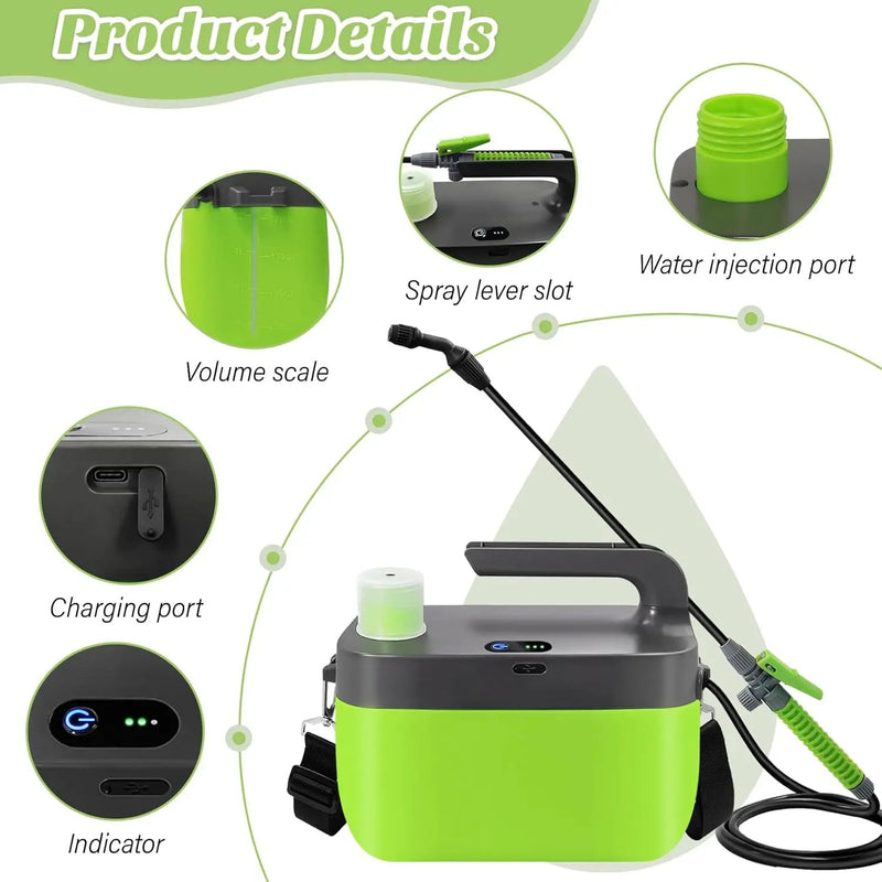 Battery Powered Garden Sprayer, 1.35 Gallon Electric Sprayer with USB Rechargeable Handle, 3 Mist Nozzles, Retractable Wand, Battery Pump Sprayers with Adjustable Shoulder Strap for Lawn and Yard by GreenHaven Gardens